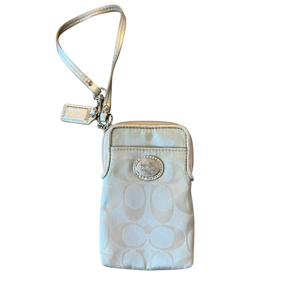 Coach beige wristlet phone case 4x8” logo